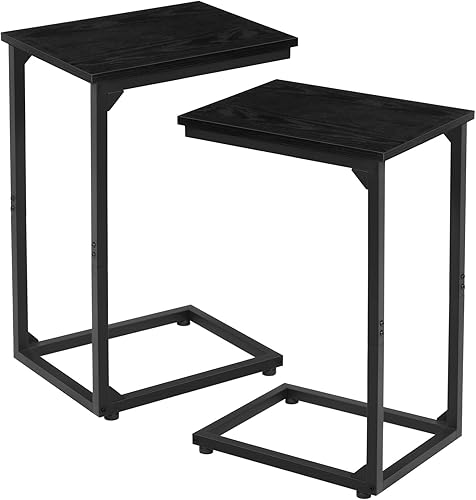 AMHANCIBLE HET02CBK - Mesa auxiliar en forma de C, juego de 2 mesas auxiliares para sala de estar, mesa deslizante debajo del sofá para sofá, Negro