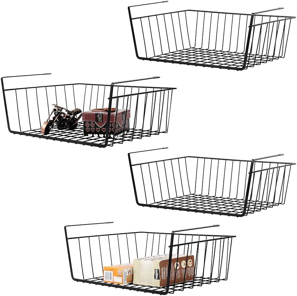 Set of 4 Under Shelf Storage Baskets，Hanging Metal Wire Storage Shelves