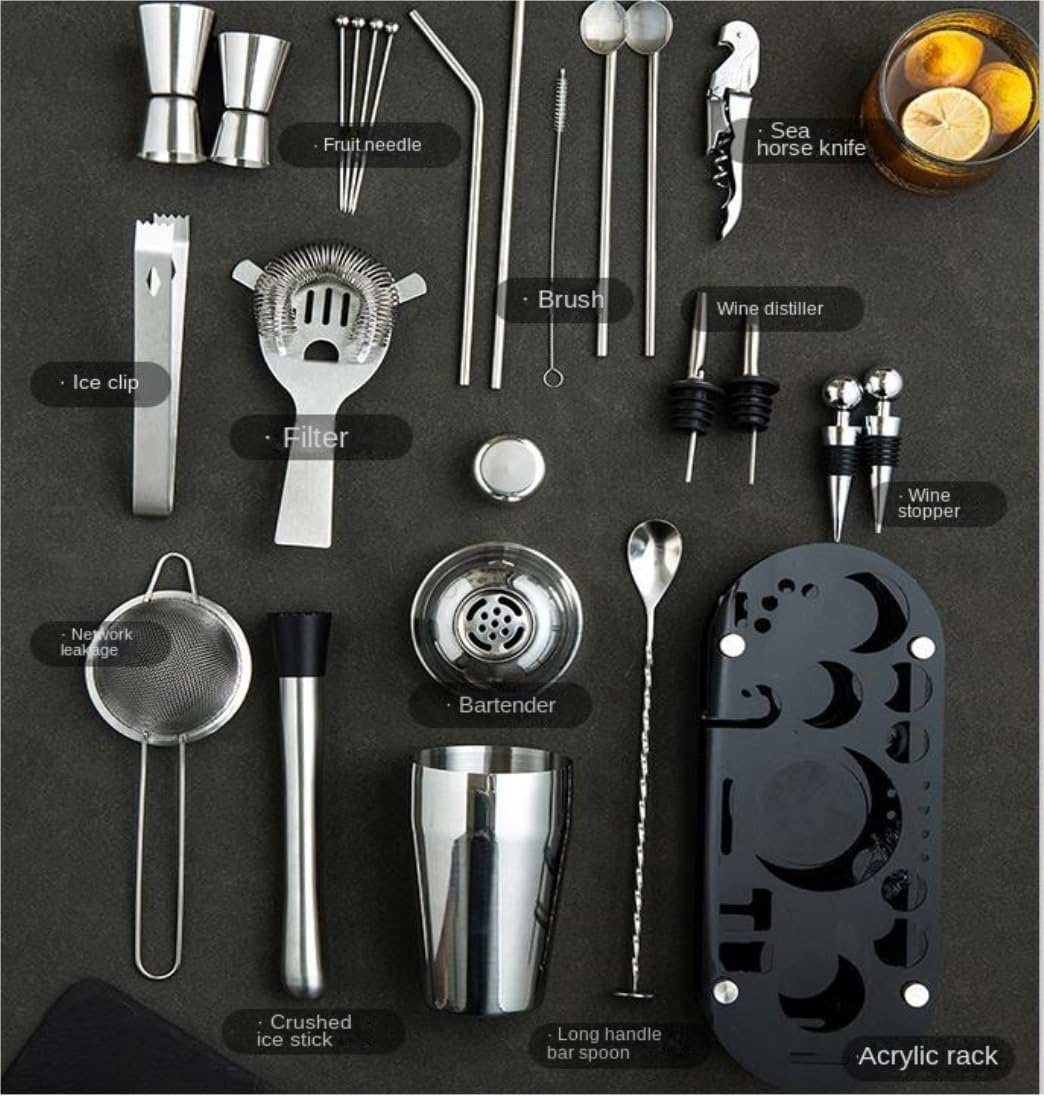 Kit Cocktail Juego de Barman Acero Inoxidable 23 Piezas, Accesorios hogar y Kit Profesional Juego De Coctéles(700ml)
