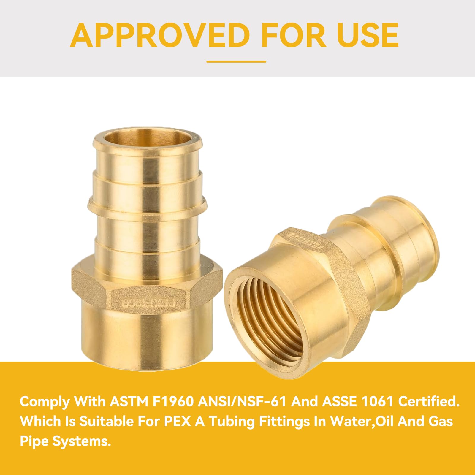 Paquete de 100 Accesorios PEX-A, 1 Pulgada PEX x 3/4 de Pulgada NPT Hembra, Accesorios de expansión roscados Hembra de latón para tubería PEX A, ASTM F1960, Cobre (PEX1960137-100Pack)