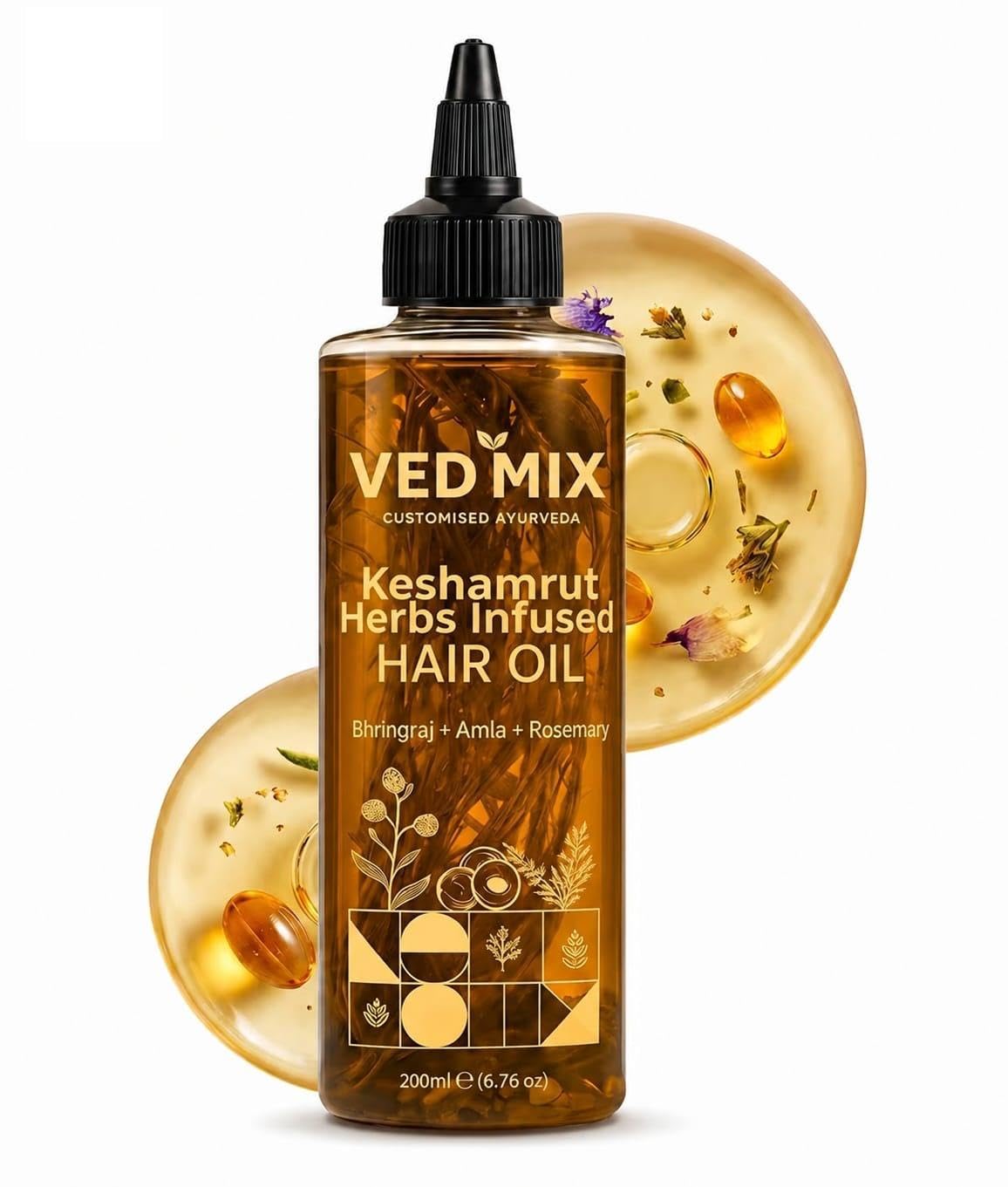 Keshamrut Herbs Infused Ayurvedic Hair Oil With Bhringraj, Amla & Rosemary I Control Hair Fall & Boost Hair Growth I 16+ Whole Herbs, Leaves & Flowers I For Men & Women I No Mineral Oils & Chemicals-picture-51