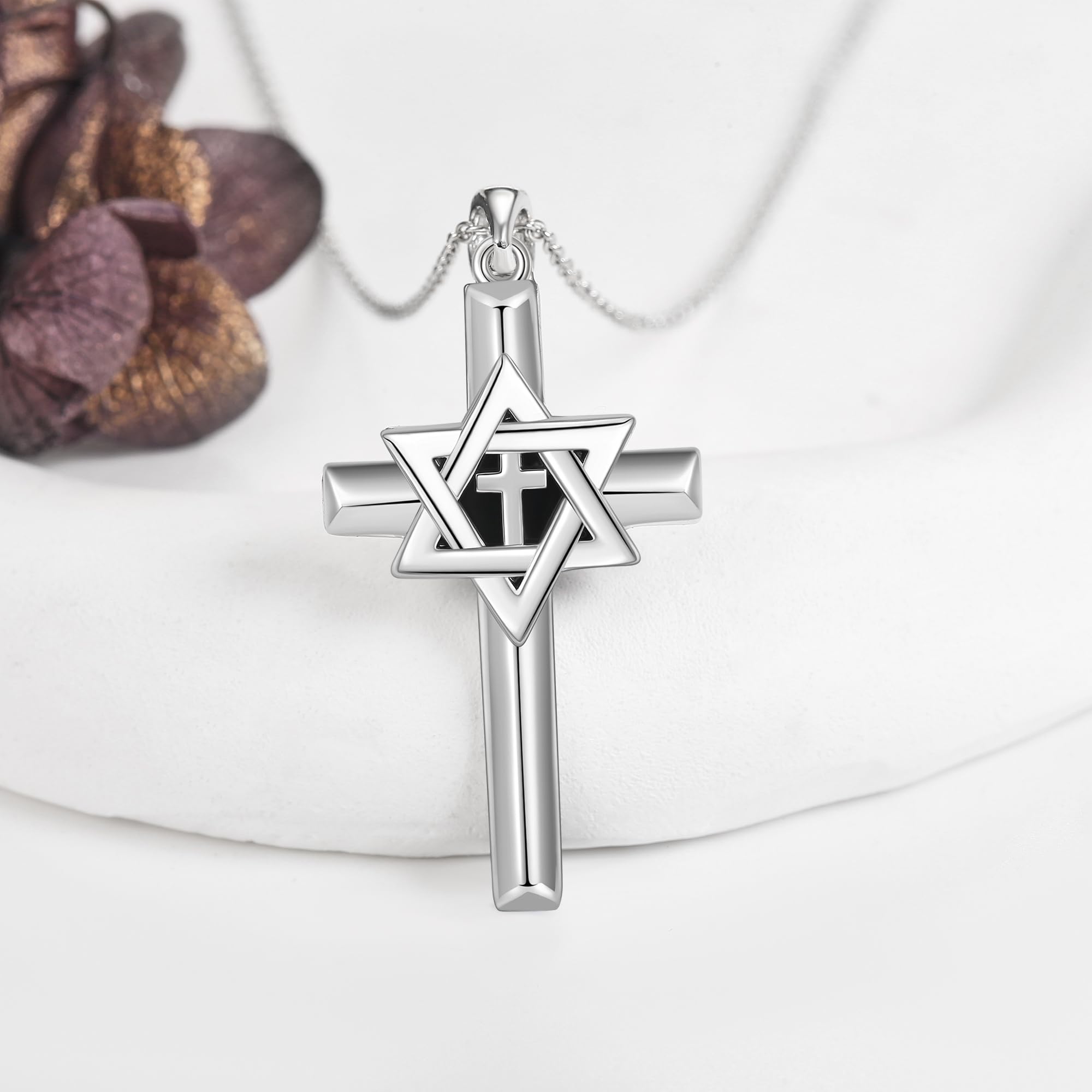 YAFEINI Collier en argent sterling avec pendentif en forme de croix et étoile de David - Bijou religieux judéo pour homme et femme, Argent