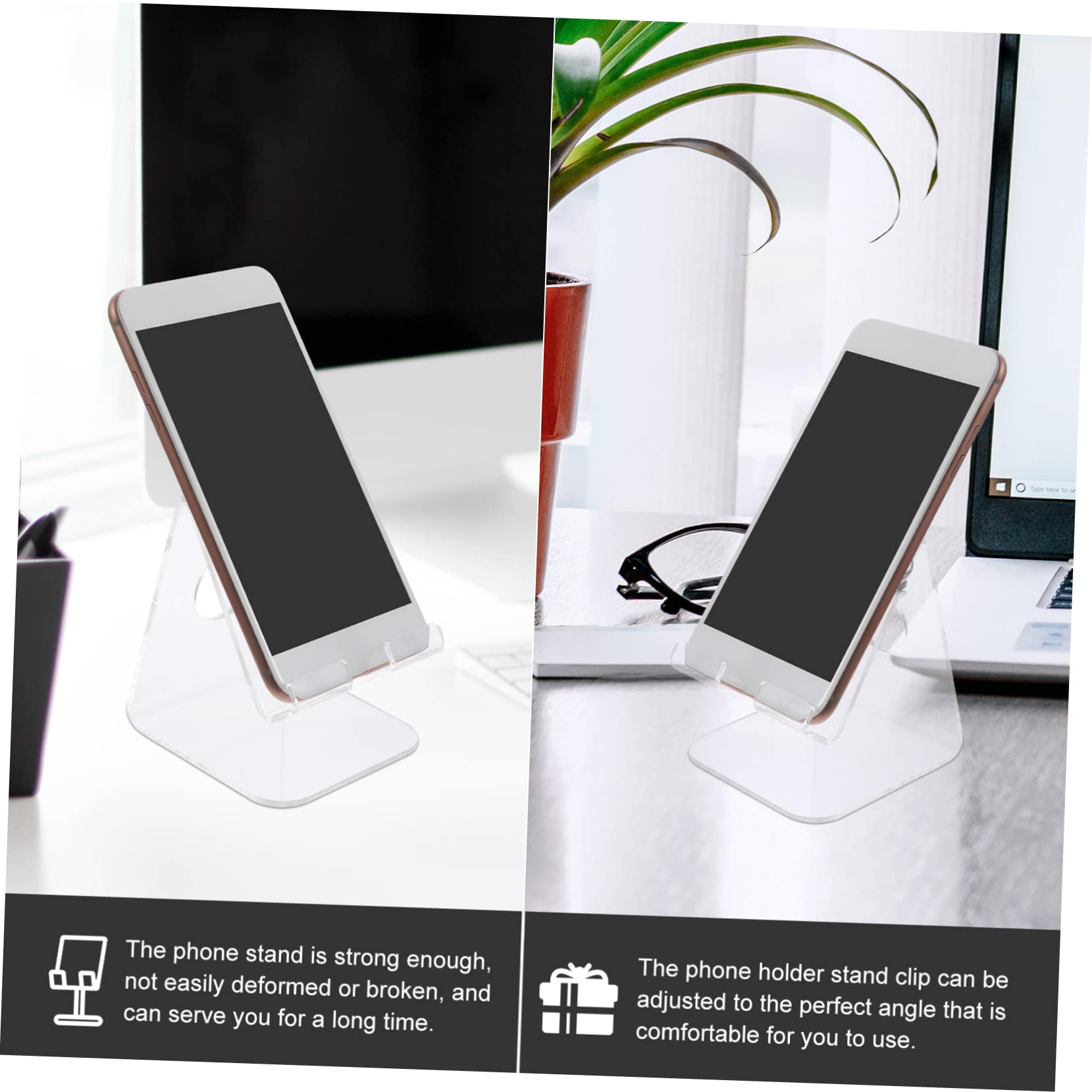 NUOBESTY 4pezzi Supporto Per Smartphone Acrilico Trasparente Porta Telefono Da Scrivania Elegante e Pratico Struttura Semplice e Design Ergonomico Per Visione Ottimale