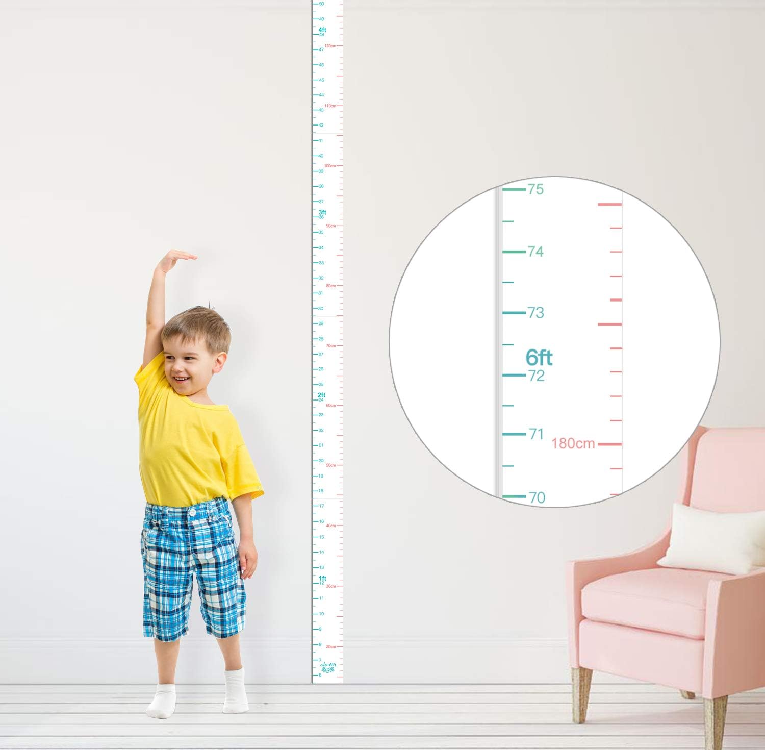 Growth Chart for Kids Height Chart Ruler Wall Decor for Measuring Kids Boys Girls, White (Middle 83''x1.37'')