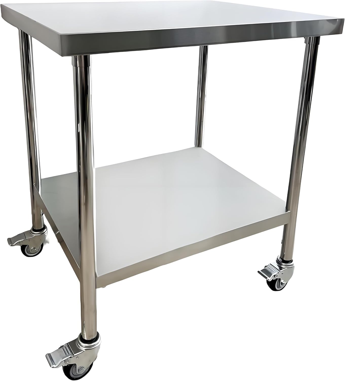 Edelstahl Küche Arbeitstisch Tisch 76x60x85cm ，2 Ebenen, mit Rollen, für Lebensmittelzubereitung Küche & Ablagefläche Multifunktionale Gastro Zubereitungstisch Grilltisch