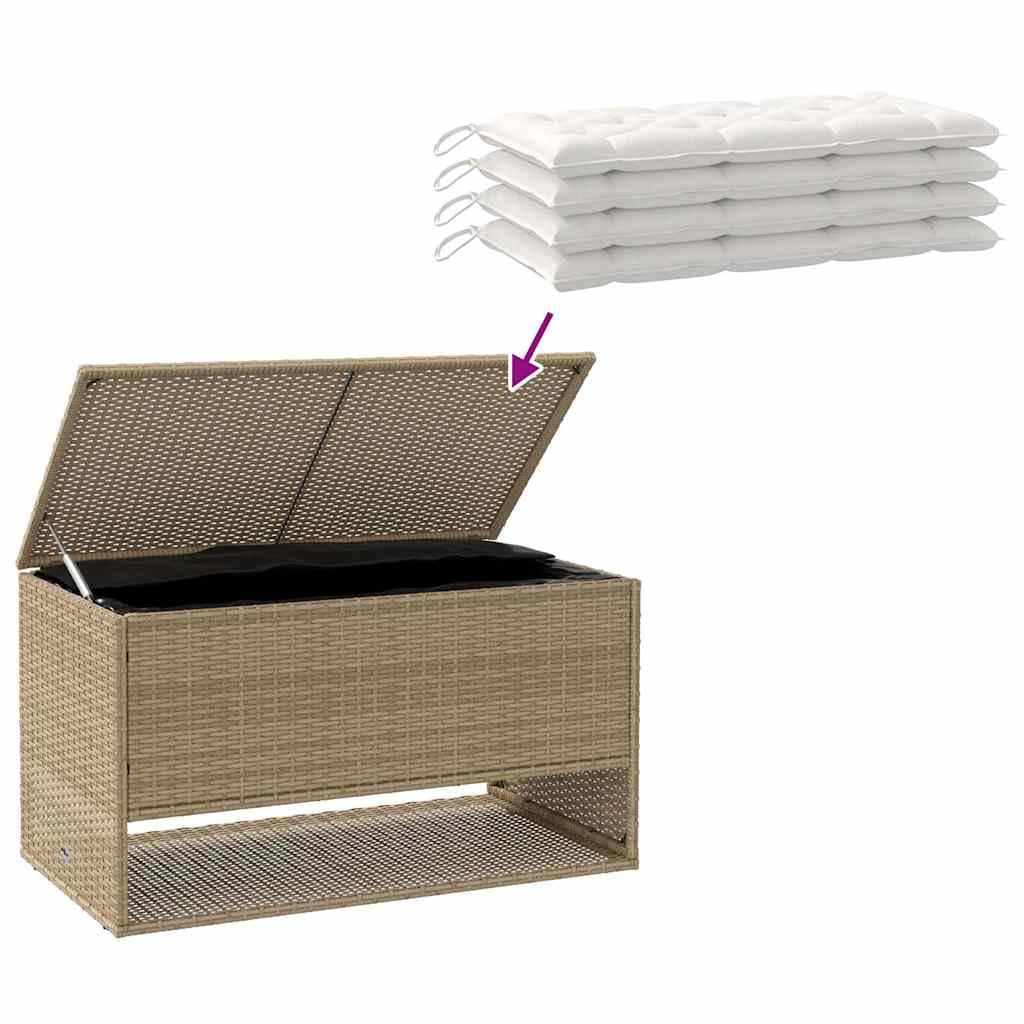 Cassapanca per cuscini da esterno beige 100 x 55 x 55,5 cm polyrattan, scatola di immagazzinaggio degli attrezzi da giardino per esterni, balcone o terrazza