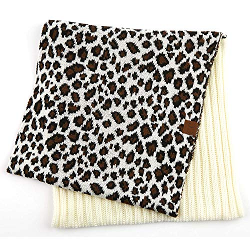 C.C Exclusives Solid Color Ribbed Infinity Scarf with Leopard Pattern Cuff (SF-80) (Ivory)2