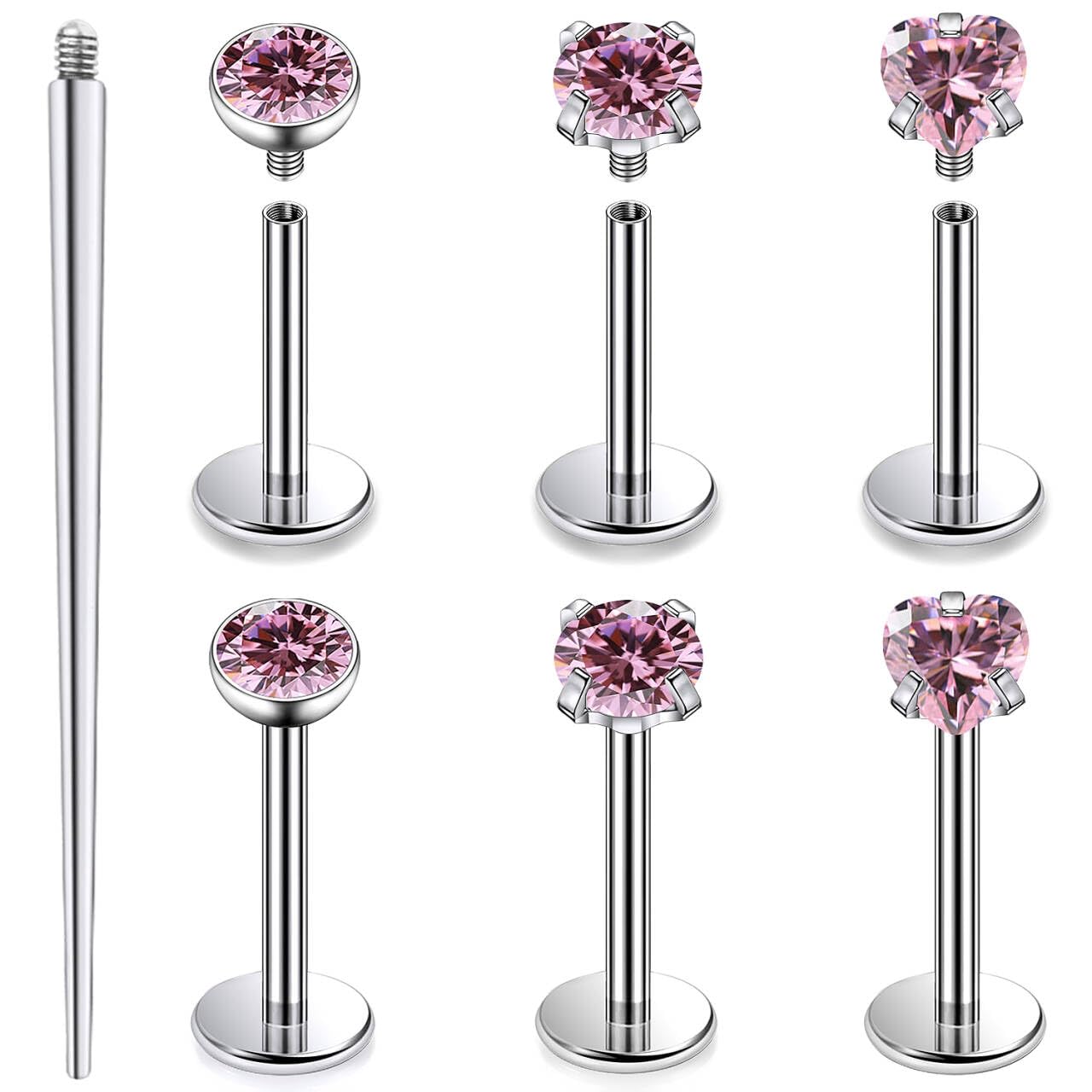 Yaalozei 20G 18G 16G F316 Titanium Flat Back Nose Rings Studs Hypoallergenic Screw on Tragus Helix Cartilage Earrings Stud Piercing Jewerly for Women