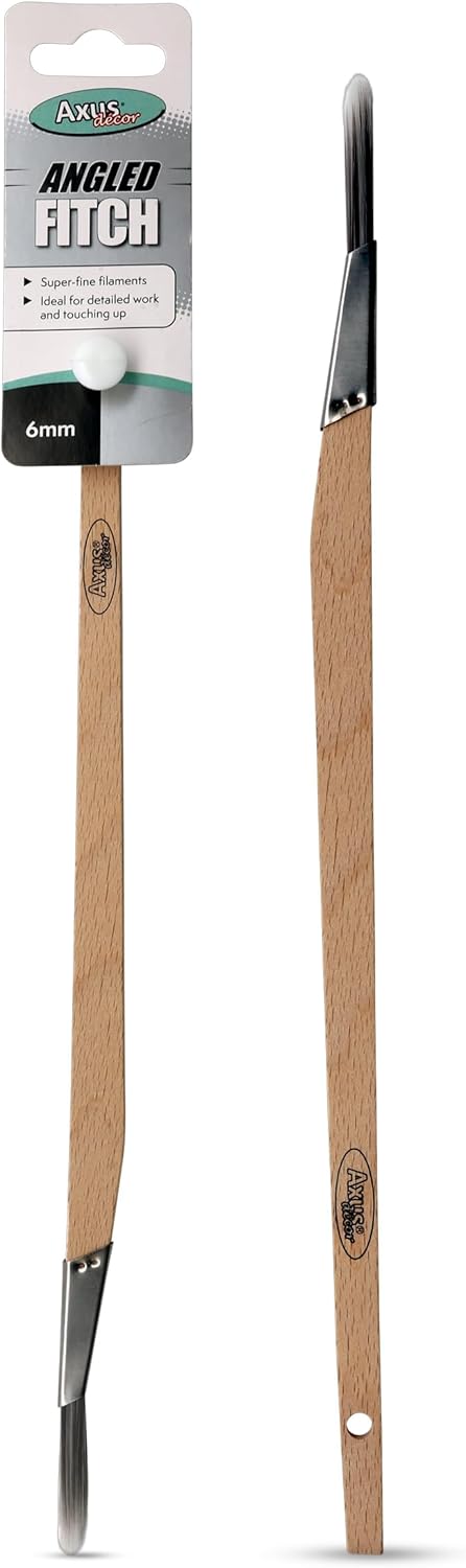 Axus Decor Angled Fitch Paint Brush (Grey Series) - 6mm - for All Paints, Filaments, for Detailed Work & Touching Up, Comfortable Handle, Rust-Resistant Stainless Steel, Grey