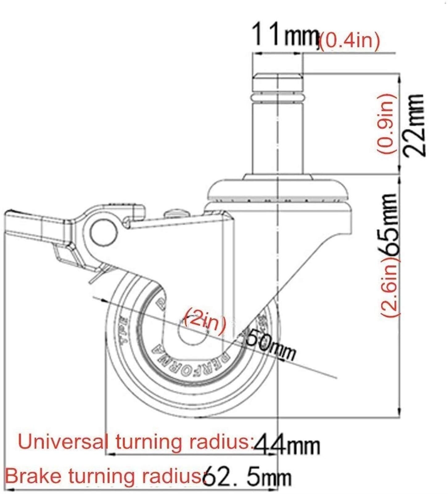 TEmkin Ruedas giratorias, 4 Ruedas para Muebles, Ruedas giratorias, Ruedas de Goma TPE para sillas de Oficina, Ruedas con Ruedas, vástago estándar de 11 x 22 mm (Universal 50 mm/2 Pulgadas)