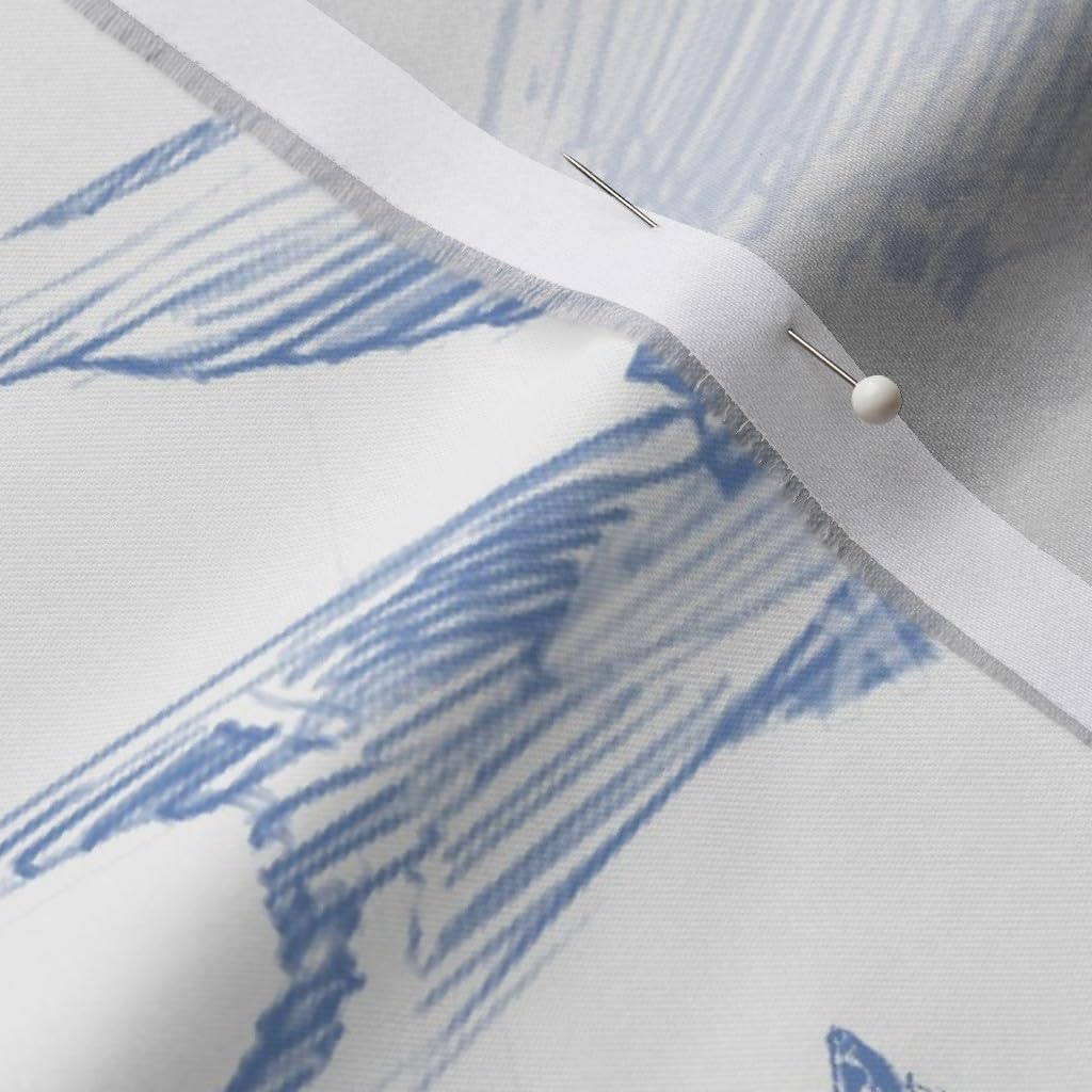 Spoonflower Fabric - Flight Blueberry Birds Feathers Flying Blue White Shabby Chic Spring Printed on Organic Cotton Sateen Fabric by The Yard - Sewing Quilting Apparel Home Decor