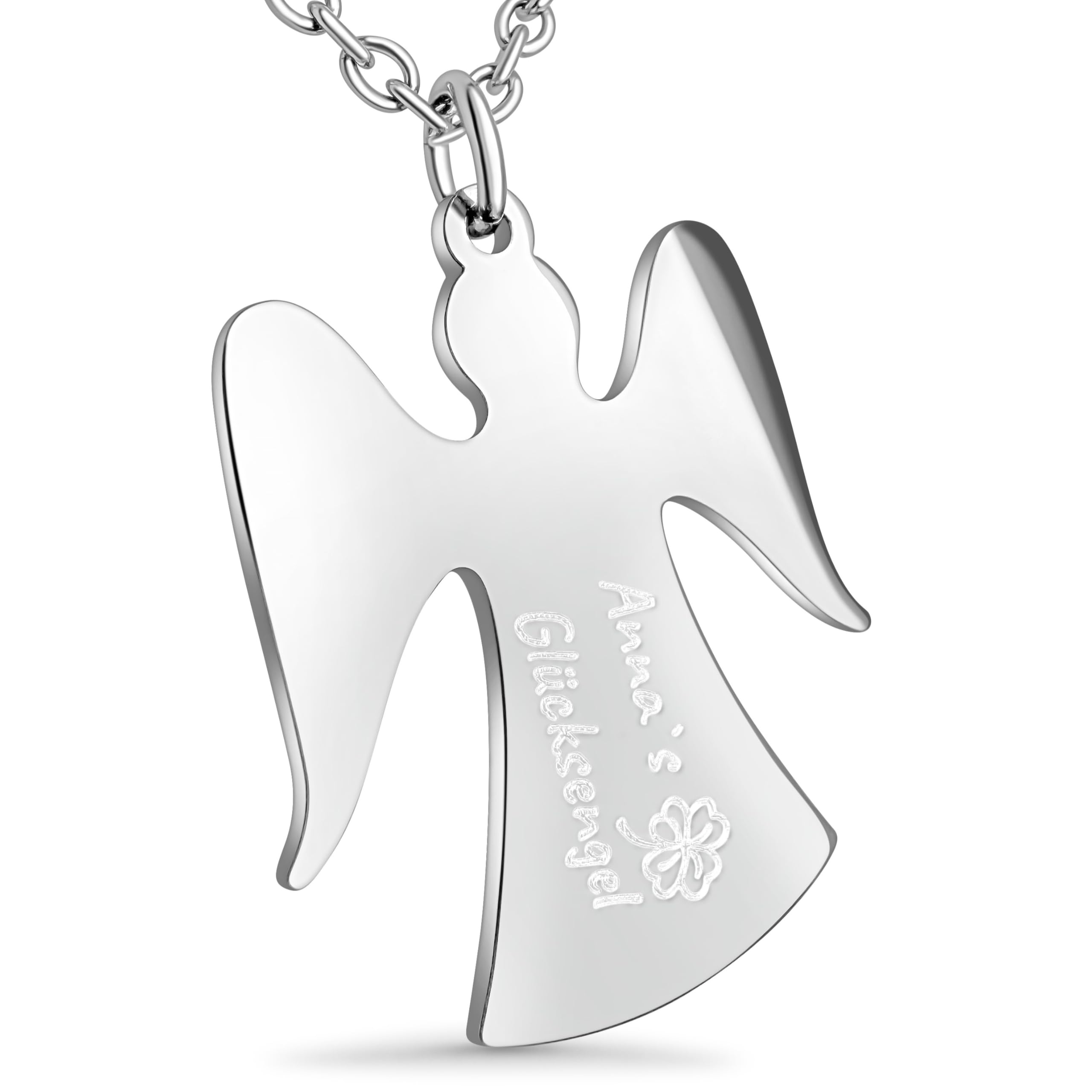 Personalisierte Kette mit Gravur Edelstahl 50 cm mit Anhänger Schutzengel Engel in silber - Personalisierte Geschenke für Kinder und Erwachsene - Halskette Damen Herren Mädchen Jungen