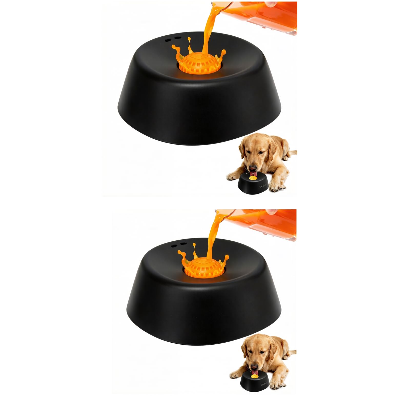 Slow Feeder Dog Bowl with Rolling Ball - Lick & Roll Treat Dispenser for Dogs & Cats, Interactive Puzzle Toy to Slow Down Eating for Indoor Dogs and Cats (Black 2pcs)