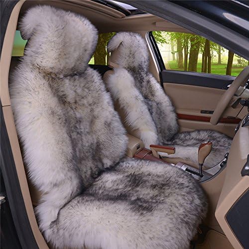 A Pair Genuine Sheepskin Car Seat Covers Luxury Fur Long Wool Car 2 Front Seat Covers Set Winter Warm Universal White Grey - Image 2