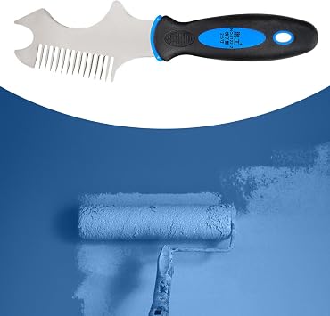 Paint Brush Comb Tool for Cleaning Rollers and Opening Paint Cans, 420 Stainless Steel Roller Cleaner with Ergonomic Handle, 8.86inch