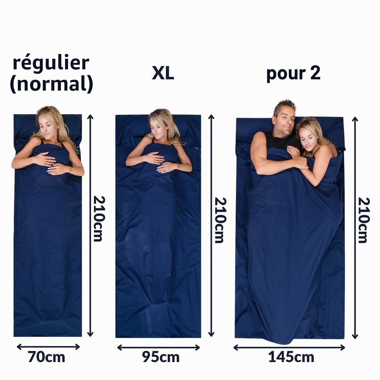 Sac de couchage en coton avec fermeture éclair et compartiment pour coussin - Idéal comme sac de couchage d'été ultra léger pour les voyages - Sac de couchage intérieur petit fin et léger