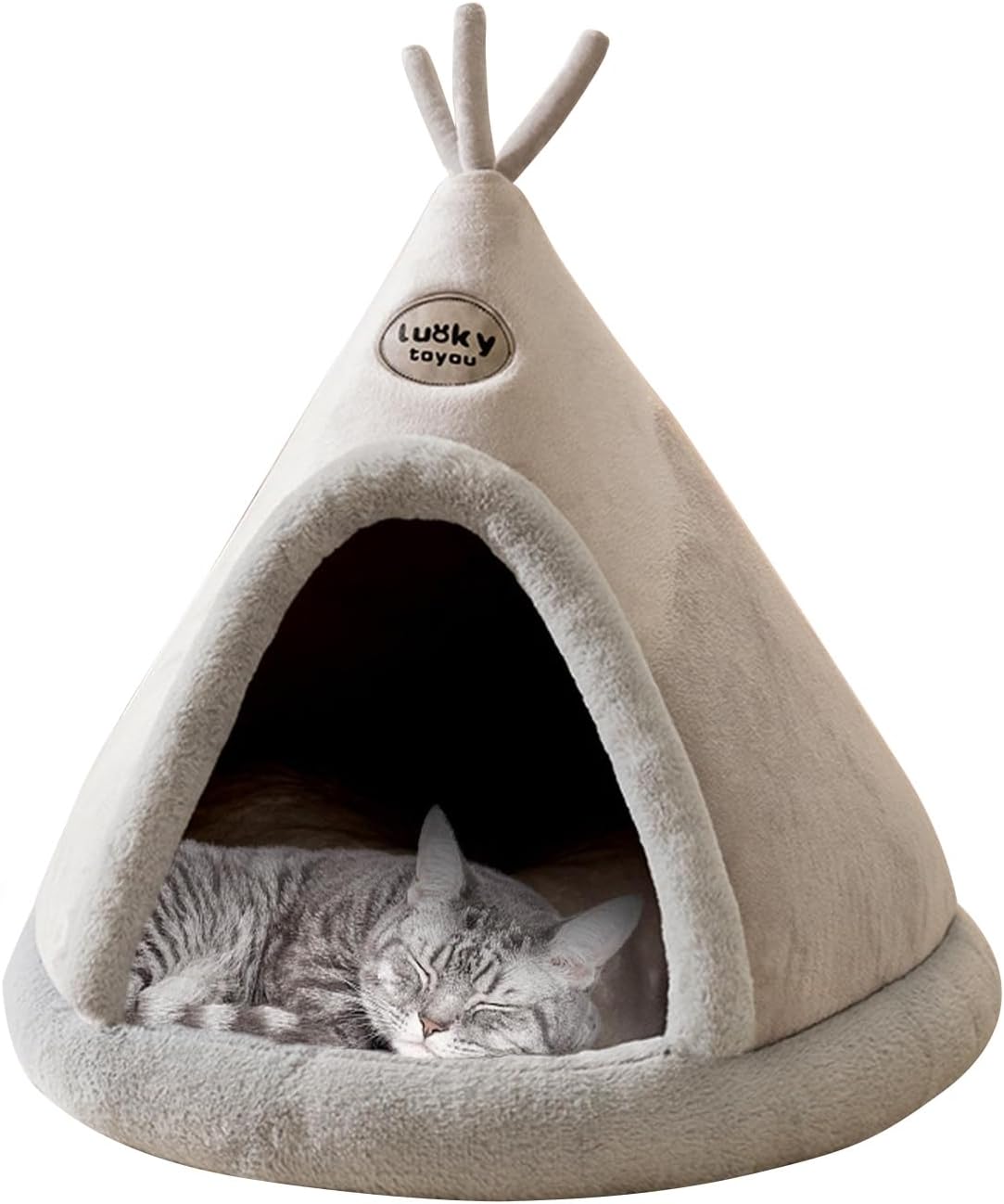 BOSERMEN Cat Cave Bed, Comfortable Triangle Pet Teepee, Pet Supply Holiday Cat Cave House and Kitty Bed, Extremely Cozy and Warm Pet Tent for Cat and Dog(L, Grey)