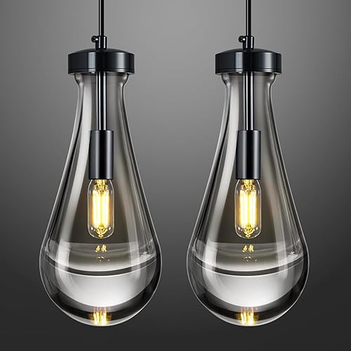 Miniatura 11 de Luces colgantes de gota de lluvia, para isla de cocina, lágrima, lámparas colgantes negras, lámparas colgantes de vidrio sólido transparente,