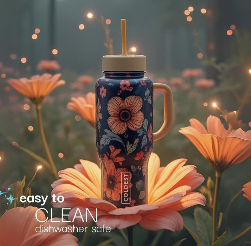 Miniatura 6 de Coldest Vaso de acero inoxidable y aislamiento térmico, con popote y asa, 100% a prueba de derrames y fugas, 3 tapas, unisex, apto para portavasos,