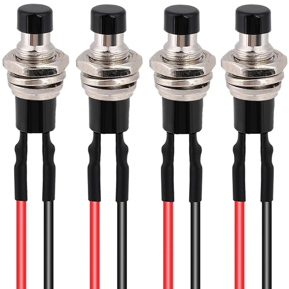 RUNCCI-YUN 4Pcs Self-locking 7mm Mini Push Button Switch SPST Latching Type ON/OFF 2 Pin Round Button 3V-6V-12V-24V-230V/1A Prewired Mini Switch for Model Railway Hobby(black)