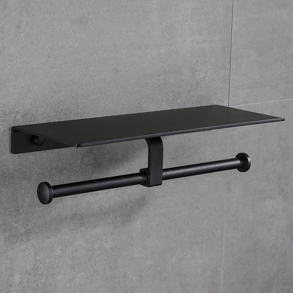 Portarrollos para Papel Espacio de aluminio negro pintura doble papel soporte de papel montado en la pared accesorios de baño del teléfono estantería de inodoro Portarrollos para papel Higiénico