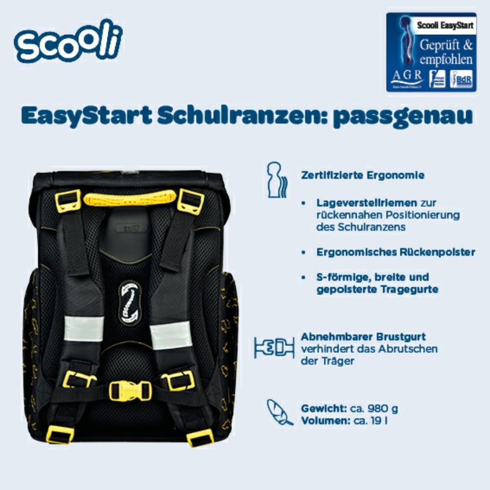 Scooli Schulranzen 1.Klasse Jungen EasyStart Schulranzen- Set (Batman 10tlg. mit Sporttasche, Brotdose, Trinkflasche, passend Plüschtier, Schultüte)