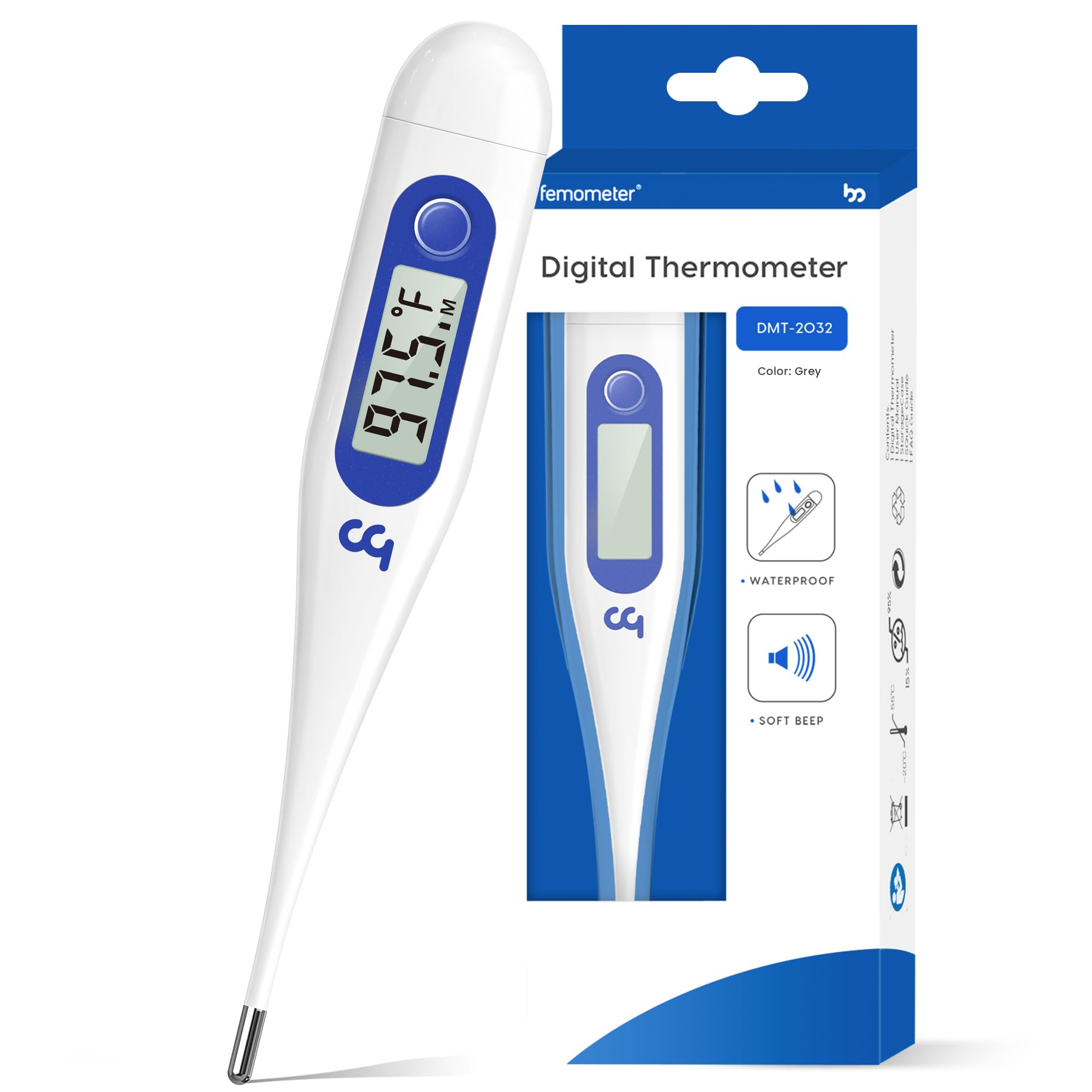 femometer thermometer for adults and kids digital thermometer with fever alert memory recall cf switchable for oral rectal or under arm use klein blue