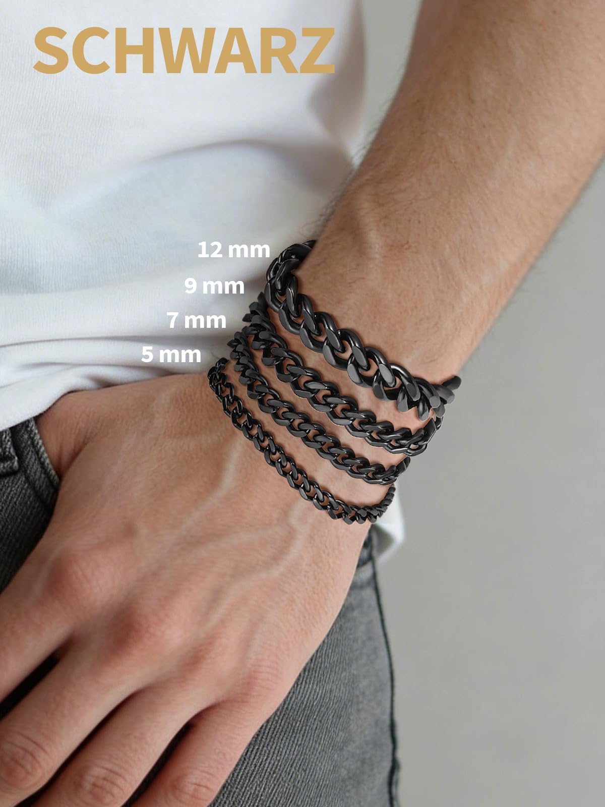 FindChic Panzerarmband Herren Damen Edelstahl Armreif 5mm 7mm 9mm 12mm Armband mit Schmuckbox Hip pop Schmuck für Valentinstag Geburtstag