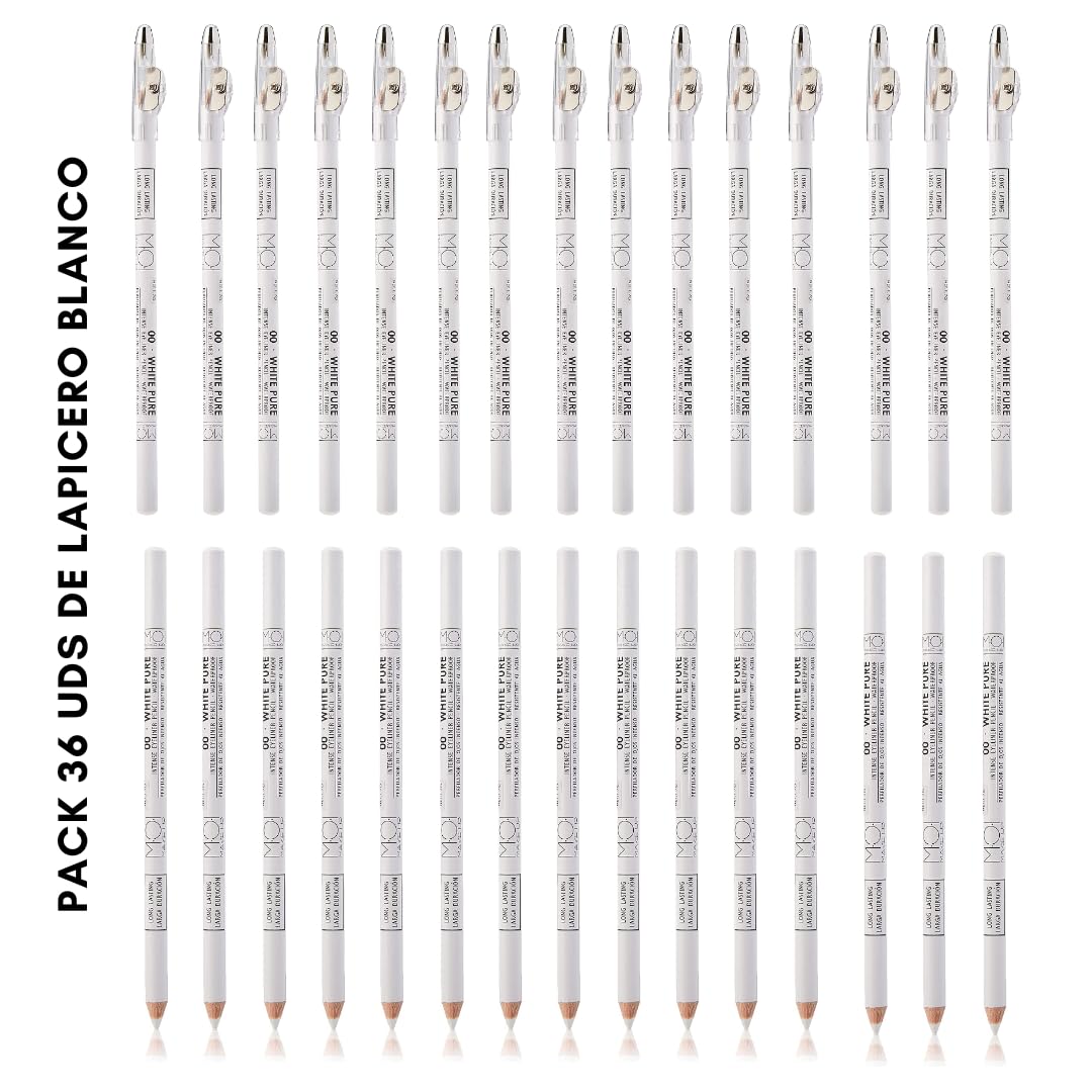 Moi Profesional Pack 36 Portamatite Bianco Uso Perfilatore Occhi O per Marcaggio Pelle Esp. Laser 00·White Pure - Lunghezza con temperamatite M·O·I Professional 1900 g