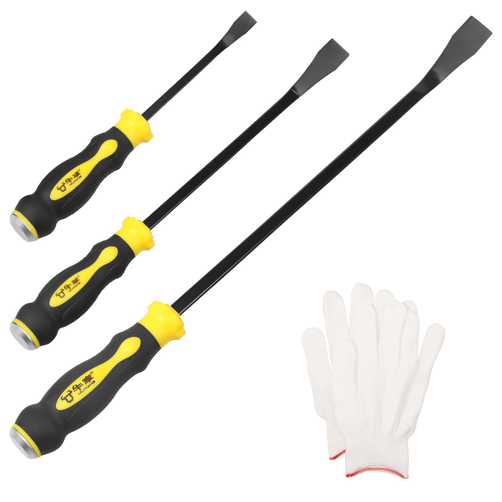 Lulobtg Yellow And Black ﻿3 Pcs Pry Bar Set 8" 12" 18" Heavy Duty High-Carbon Steel Crowbar With Thicker Strike Caps For Prying Demolition Automotive Mechanic Hand Tools