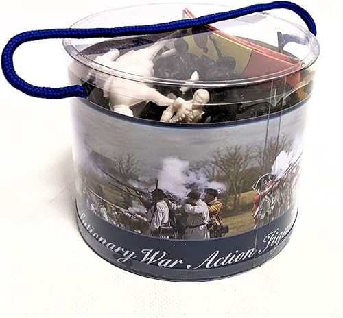 Revolutionary War Toy Soldier Tub Set de 33 piezas con George Washington, Lafayette, infantería británica, hessa y continental, cañón, mortero