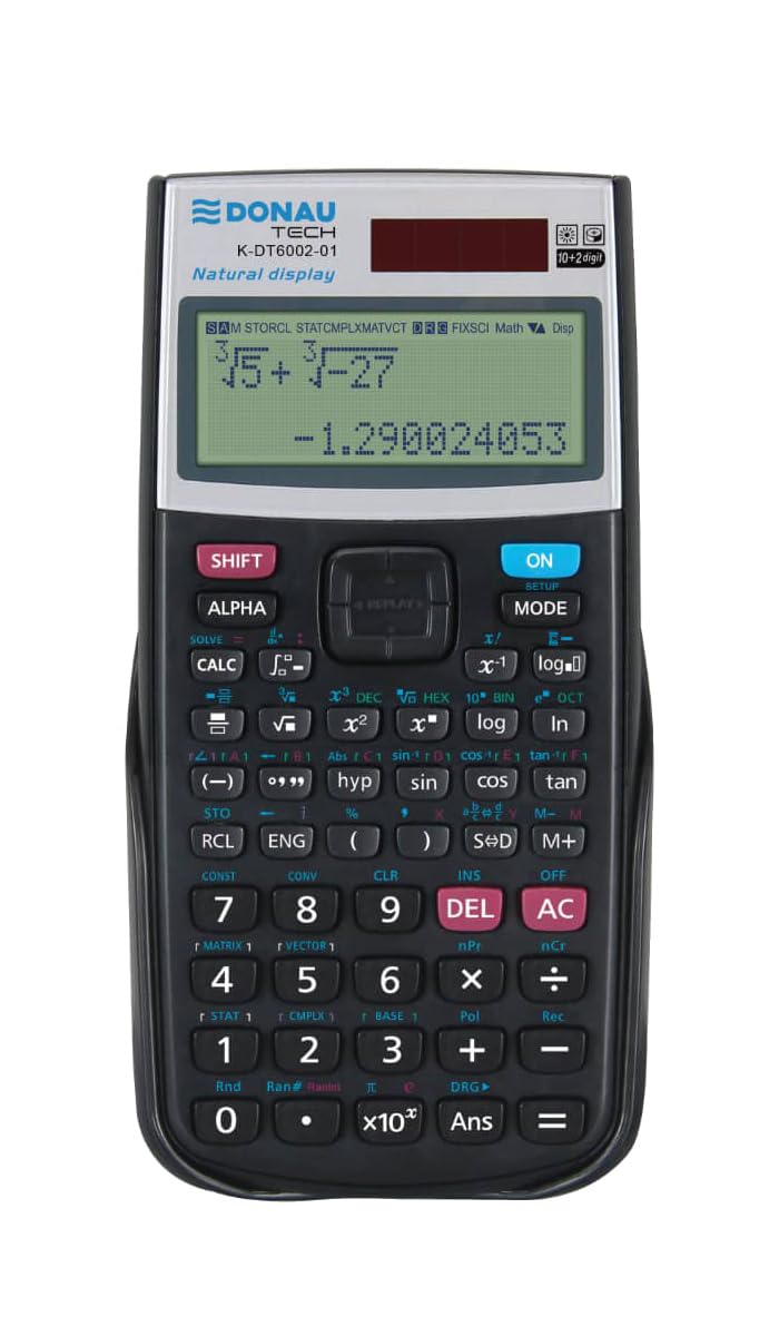 Donau TECH Technisch-Wissenschaftlicher/Taschenrechner mit natürlicher Darstellung/Solar und Batterie/ 417 Funktionen/Schwarz/Rechner Schutzhülle/Schulrechner/Schiebehülle
