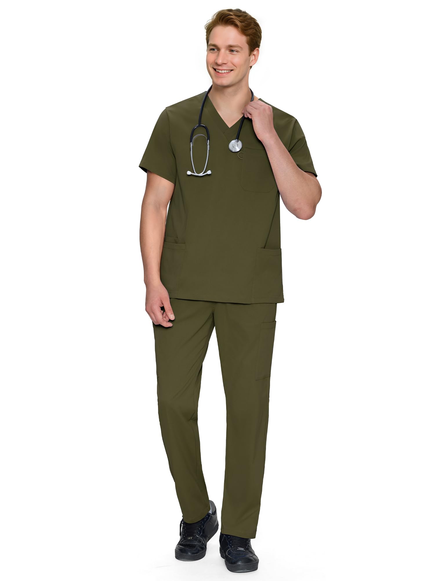 Scrubs for Men Set - V-Neck Scrub Top and Straight Leg Pants with 11 Pockets — view 16