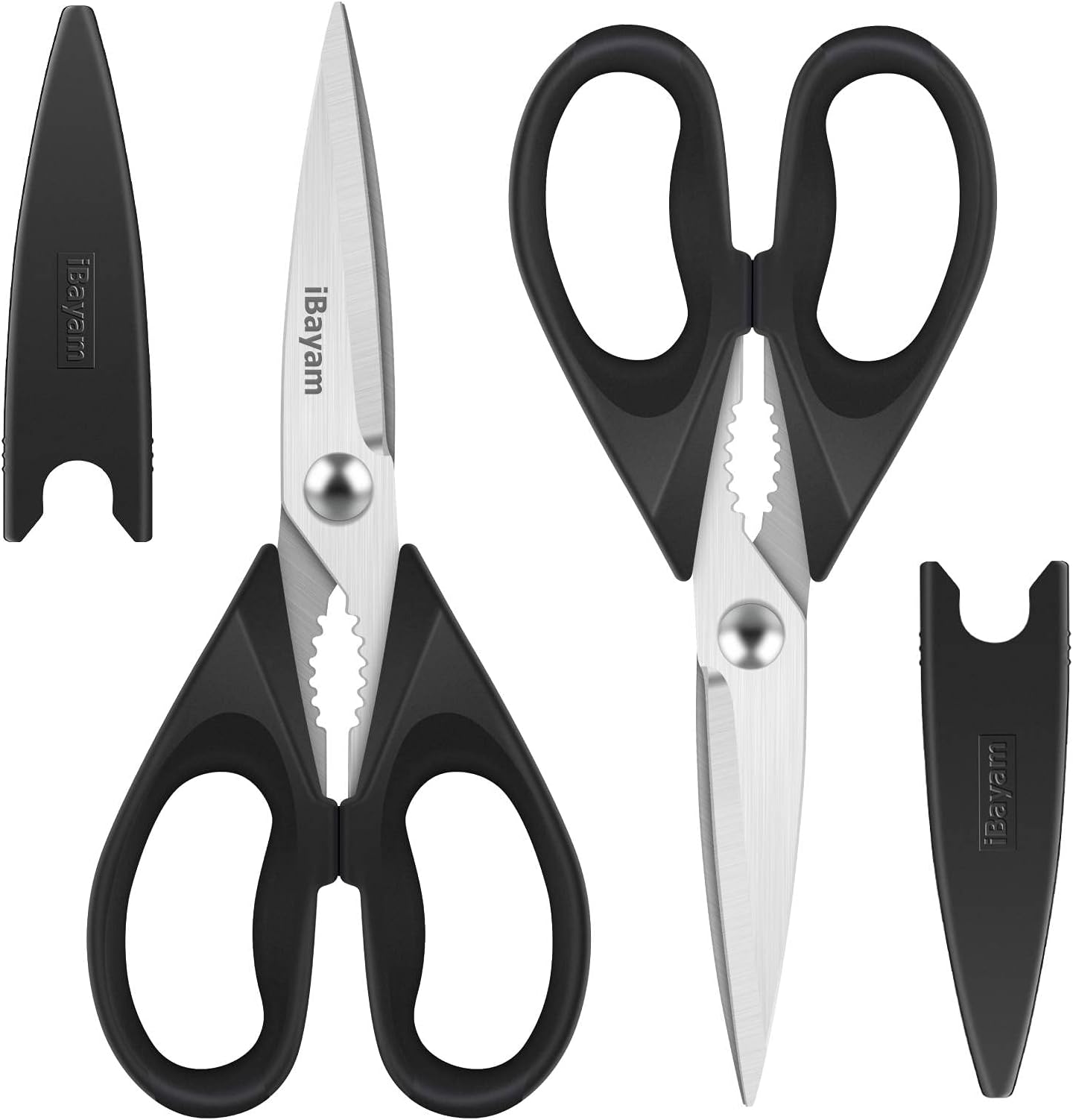 Kitchen Shears, Heavy Duty Meat & Poultry Scissors, Dishwasher Safe Stainless Steel Utility Scissors, 2-Pack, Black