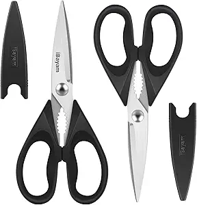 iBayam Black Kitchen Scissors - Heavy Duty Meat & Poultry Shears, Dishwasher Safe Stainless Steel Utility Scissors, 2-Pack Black Kitchen Utensils Set for New Home Essentials