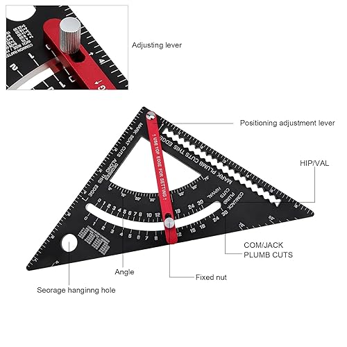 Miniatura 2 de Smgda Cuadrado de carpintero, Herramienta de velocidad de 7 pulgadas, Cuadrado de combinación de ángulo ajustable, Regla triangular de aluminio,