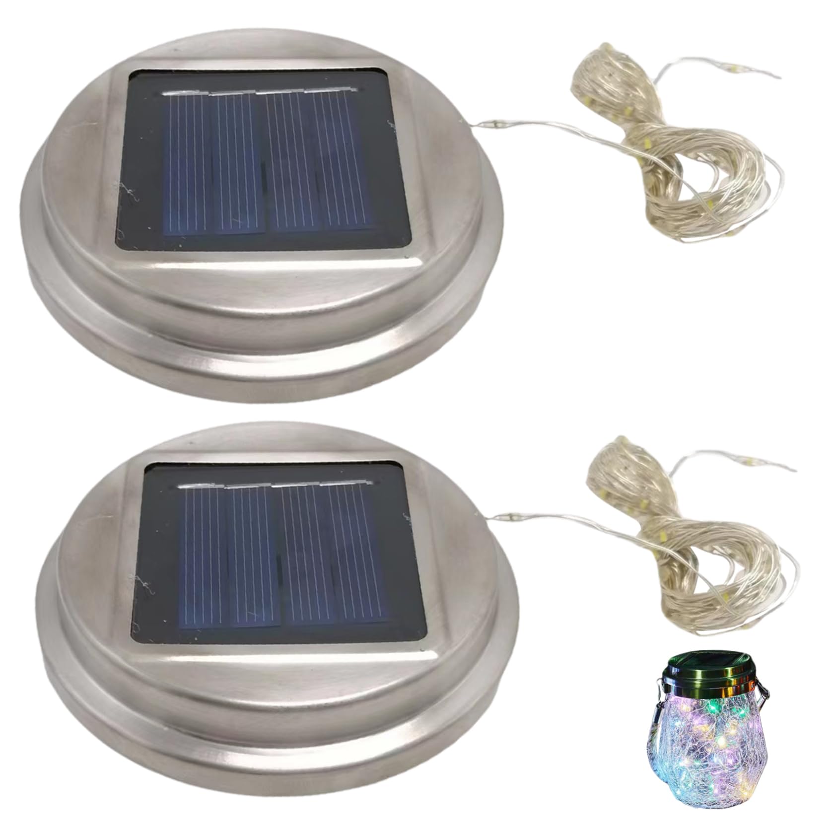 Porgeel 2PCS Replacement Solar Light Parts, 30 LED Solar Watering Can Lights, Waterproof Round Replacement Light Tops, DIY Garden Fairy Lights Outdoor Colorful
