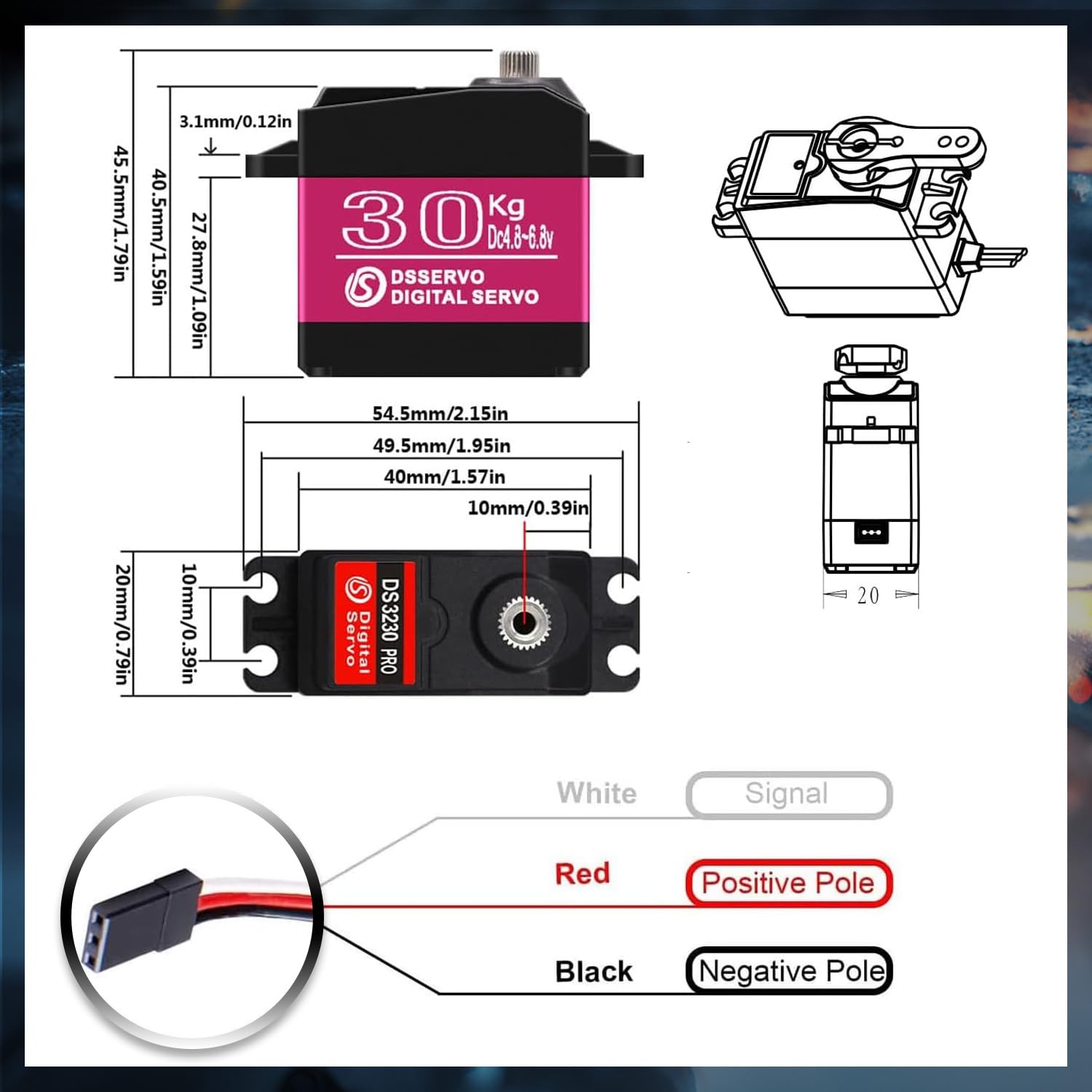 Paquete de 2 servos a control remoto de 30 kg de servo digital de alto par RC para coches RC a escala 1/10 y orugas Slash 4x4 4x4 VXL TRX-4 SCX10 III Everest-10, dirección RC Servo impermeable (2