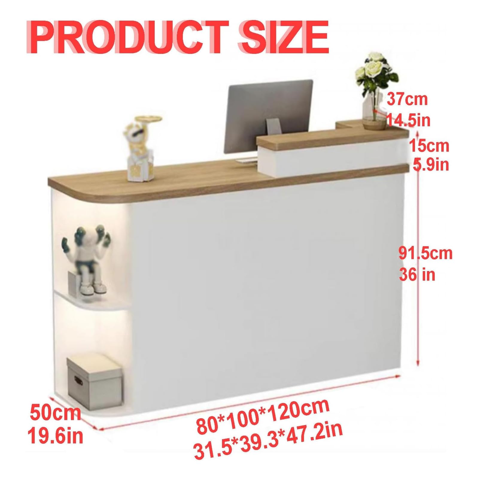Escritorio moderno con cajas Der and Sto, mesa de caja registradora para oficina, salón, negocios o cafetería, altura izquierda 120 cm, amplio espacio