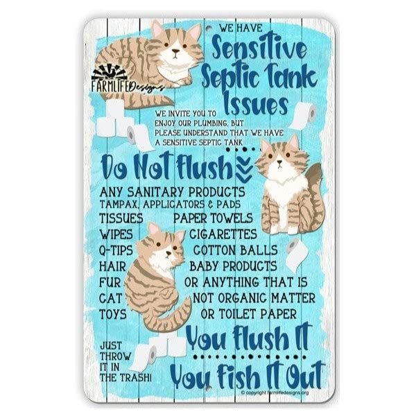 Niekea Vintage Metal Tin Sign Don't Flush Sensitive Septic Tank Sign | Cats Bath sign, Bathroom Cat Sign Posters tin Sign 12x8 Inch