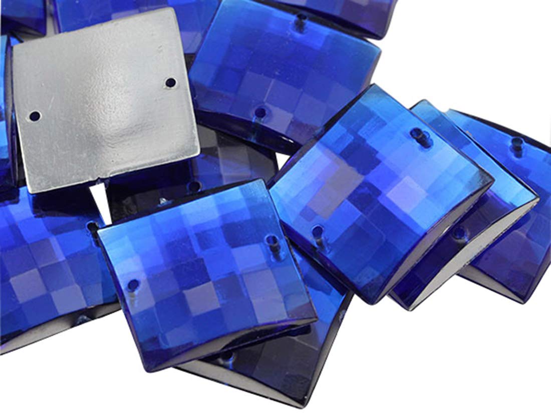 Allstarco 16mm Blue Sapphire CH09 Square Flat Back Sew On Beads for Crafts Plastic Acrylic Rhinestones with Holes for Sewing Clothing Embelishments