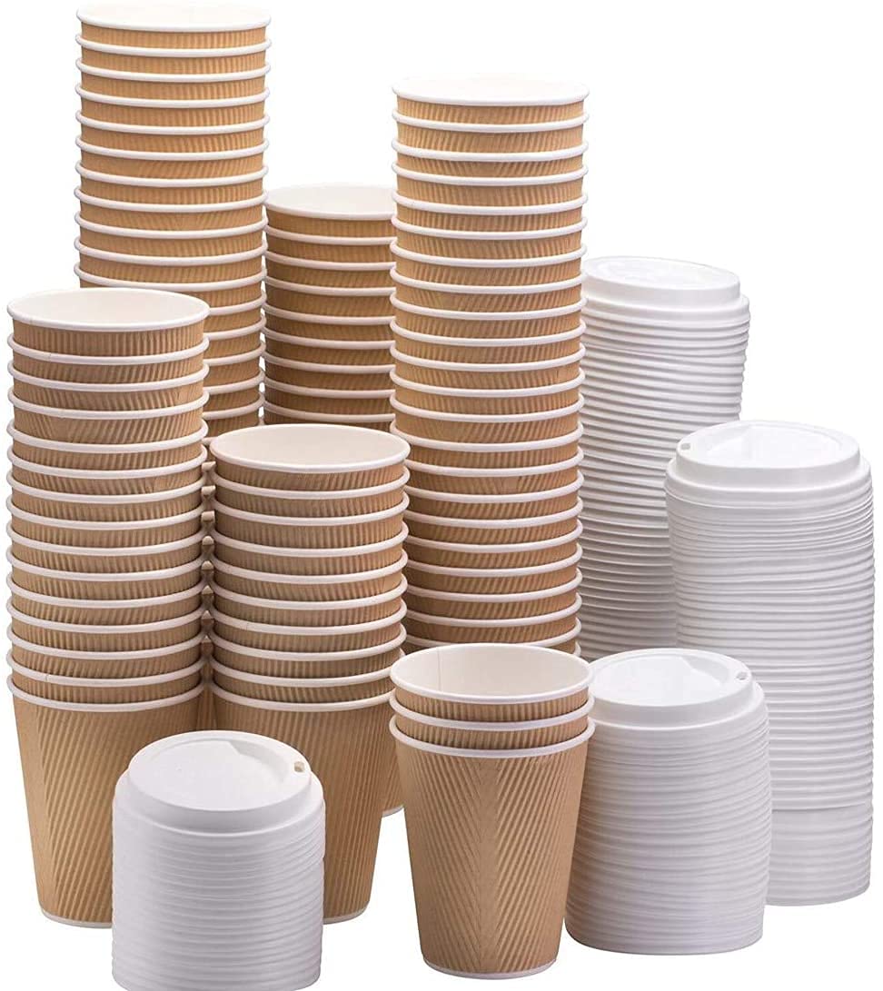 100x12oz Ripple Cups | Disposable Cups | Paper Cups for Hot & Cold Drinks | Camping Cups | Tea Cups | Party Glass | Paper Party Cups | Coffee Cup | Dessert Cups | Takeaway Coffee Cups with Lids