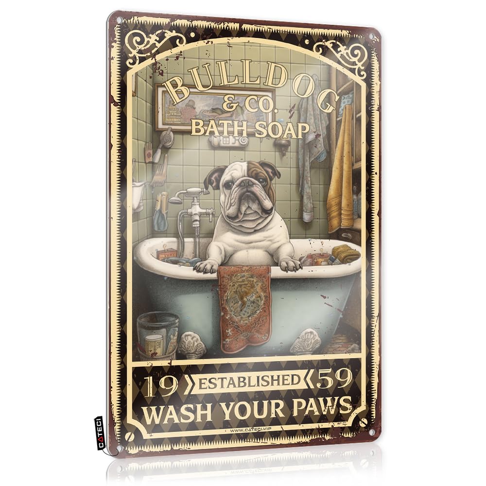 MWFKKADDB Bar Tin Signs Vintage Bulldog Bath Soap Wash Your Paws Tin Sign Fairy Wall Decorretro Bathroom Decorcoffee Bar Signs Decoroffice Decor For Women Cheers Tin Sign Beer Decor(30X40CM)