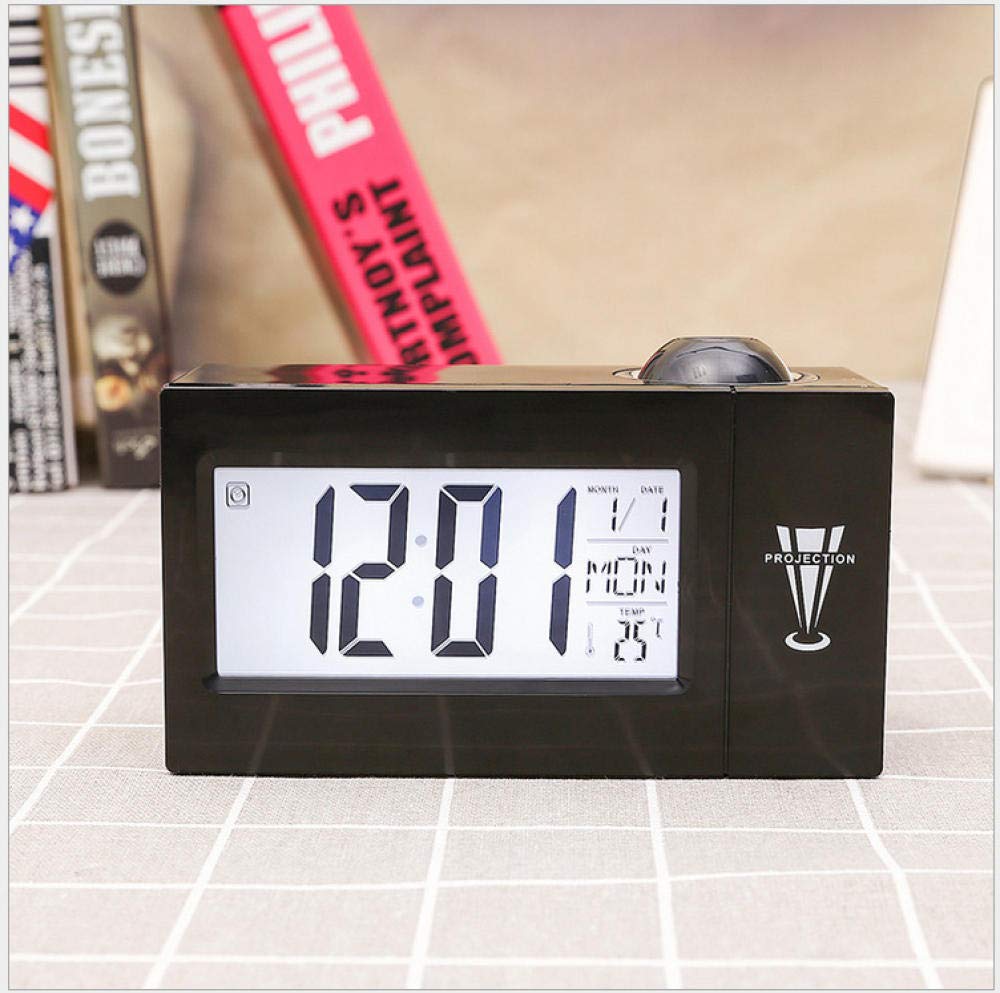 Réveil à projection LED noir : horloge parlante pour table de chevet