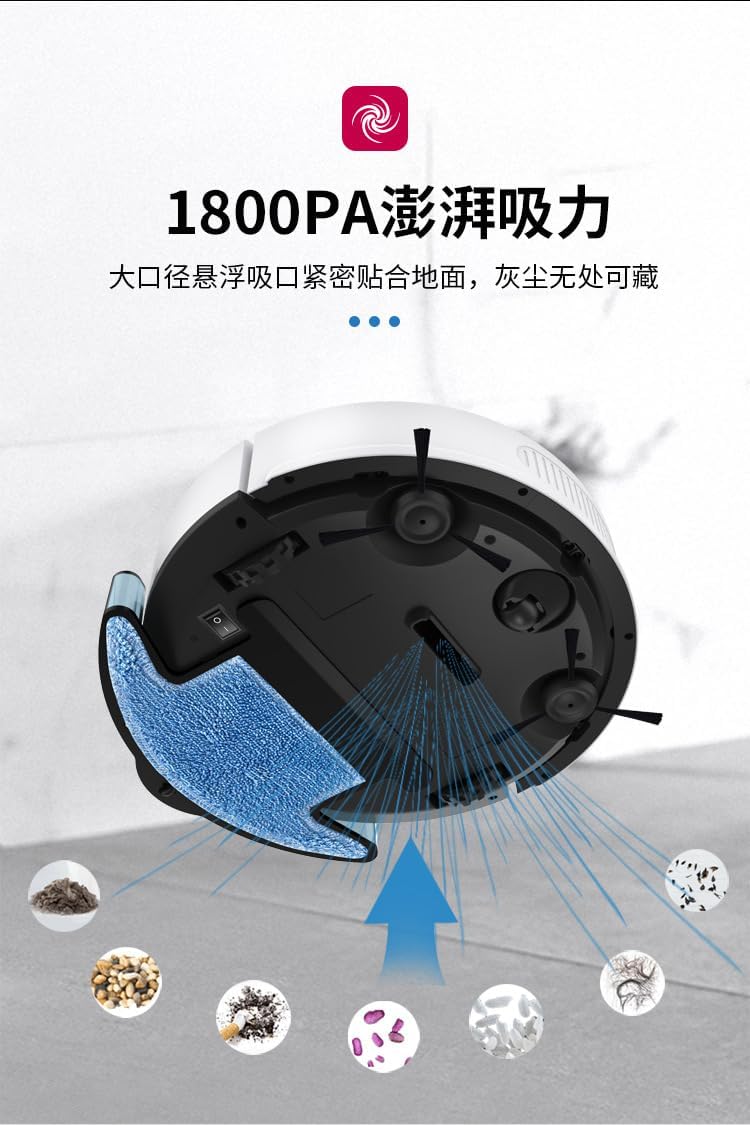 Robot Vacuum Cleaner with Lidar Navigation, Auto Recharge, Voice Control, Water Tank Mopping, 1800Pa Suction, App Control, HEPA Filter, Black/White