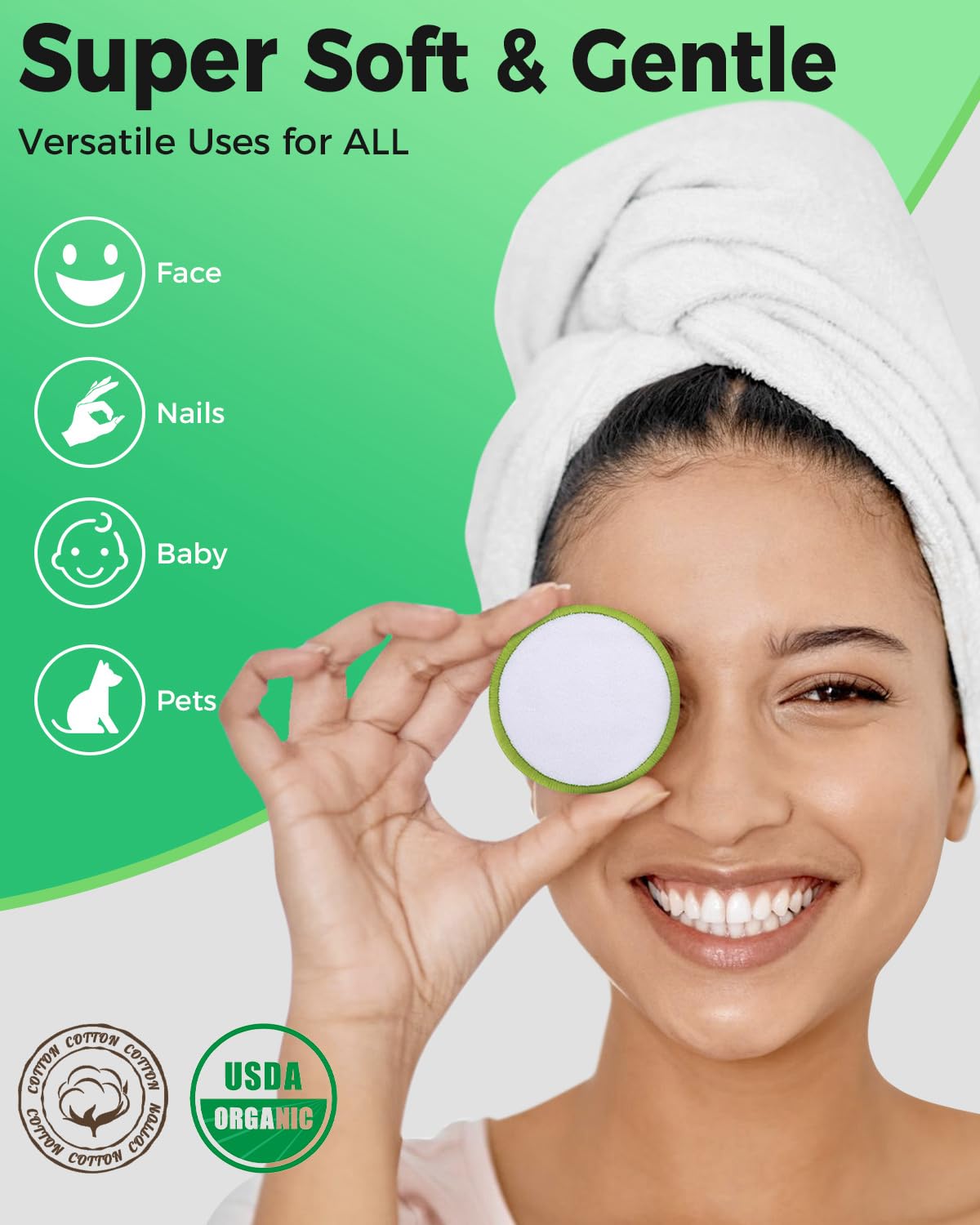 Lot De 6 Tampons Démaquillants Réutilisables Avec Bandeau Spa - Microfibre Coton Douce Pour Visage