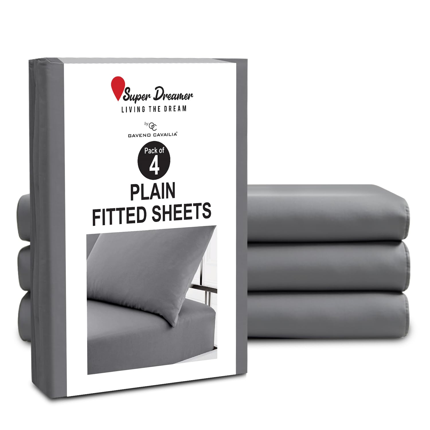 GC GAVENO CAVAILIA Microfiber Fitted Sheet Single - 4 Pack Plain Bed Sheets - Deep Pocket 10 inch (25cm) - Shrinkage, Fade & Wrinkle Resistant Bottom Sheet Fit to Mattress (91x190 cm) - Charcoal โ image 1