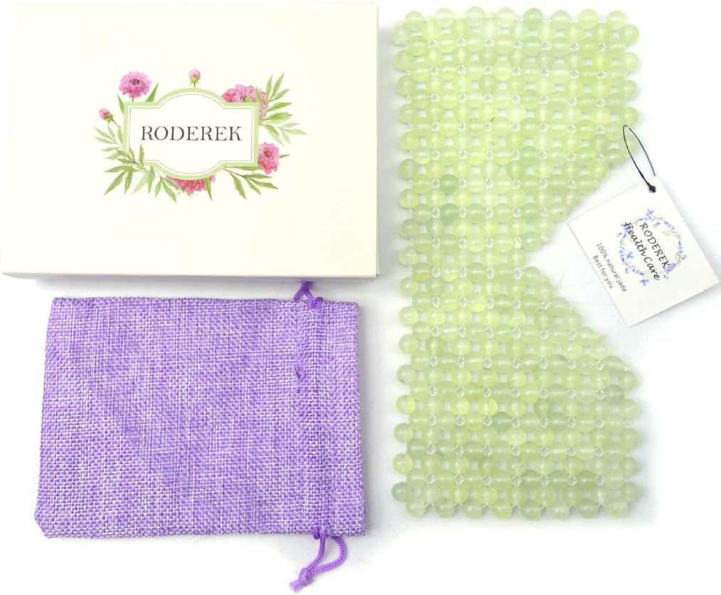 RODEREK Round Bead Jade Eye Mask, 100% Natural Jade Mask for Eye, Eye Mask for Hot&Cold Compress Therapy - Relieves Eye Fatigue and Protects Eyes to Help Sleep
