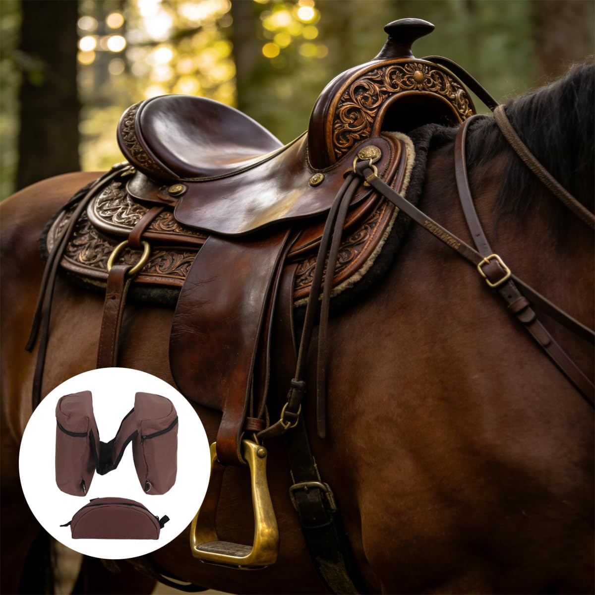 Bolsa de silla de montar para botella de agua, portátil y versátil, estilo Knaufhorn, ideal para rutas a caballo. Bolsa de silla de montar con forma de cuerno para café.