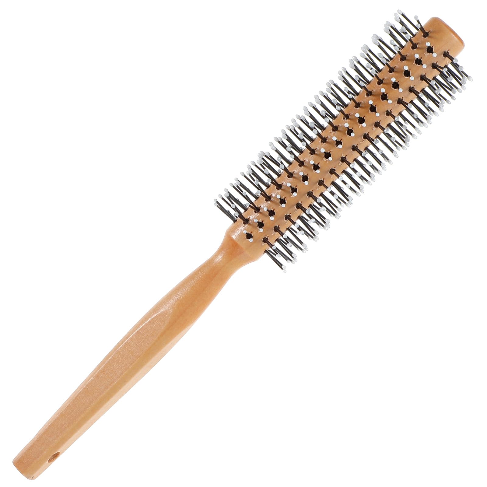 Small Round Brush for Blow Drying Round Comb Brush Comb Roller Curling Brushes Mens Women Wooden Small Rounds Brushes, Gentle Nylon Bristles (Yellow) Light Yellow